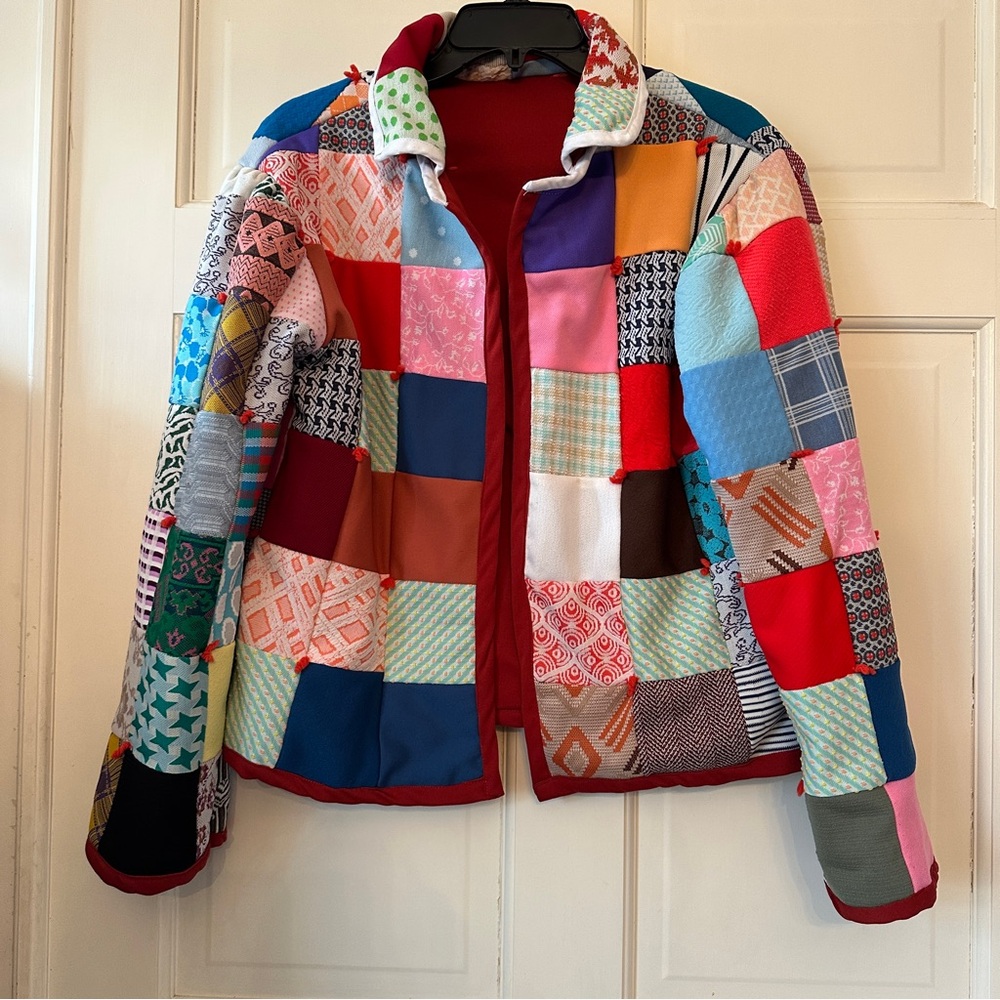 Boho Colorful Patchwork Women's Jacket vintage tied quilt coat medium